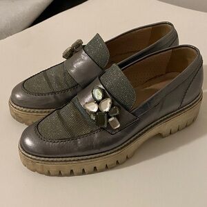 Pertini Elegant Metallic Blue Loafers with Embellishments